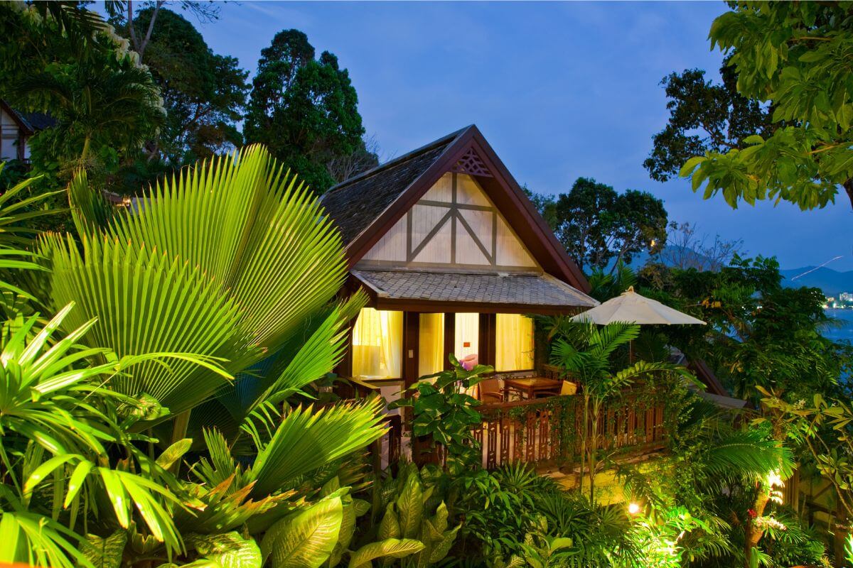 Eco bungalow on Koh Kood set among jungle trees near the beach Thailand