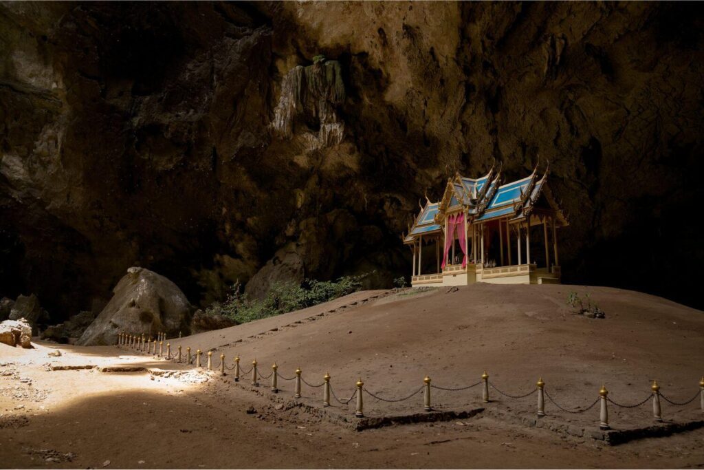 Phraya Nakhon Cave pavilion in Sam Roi Yot Thailand illuminated by morning sunlight