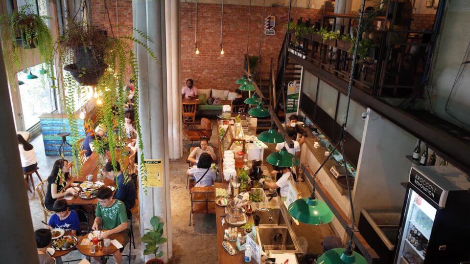 Broccoli Revolution in Bangkok showing a modern vegan restaurant setting