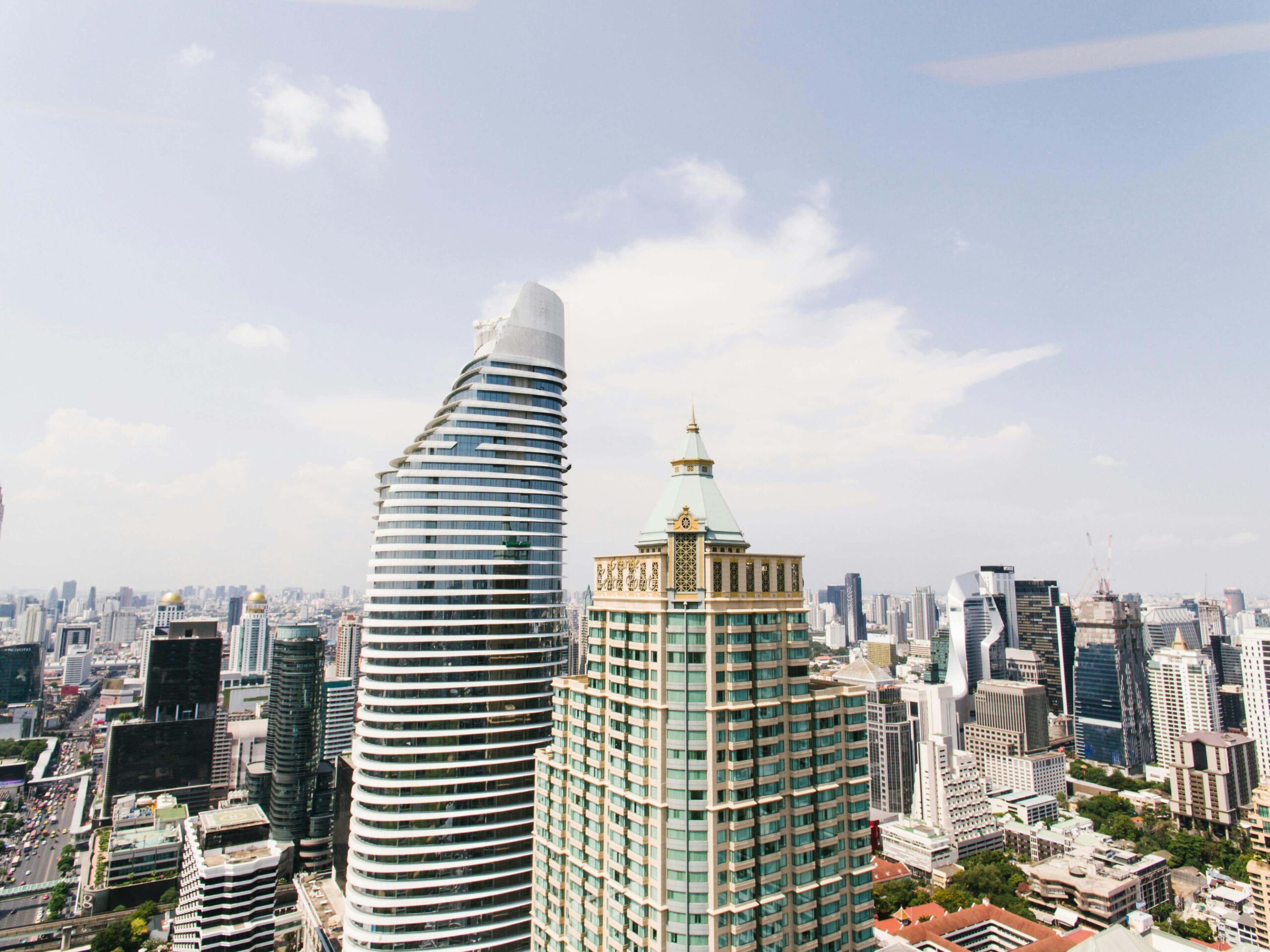 Silom skyline in Bangkok showing high-rise office towers and city density