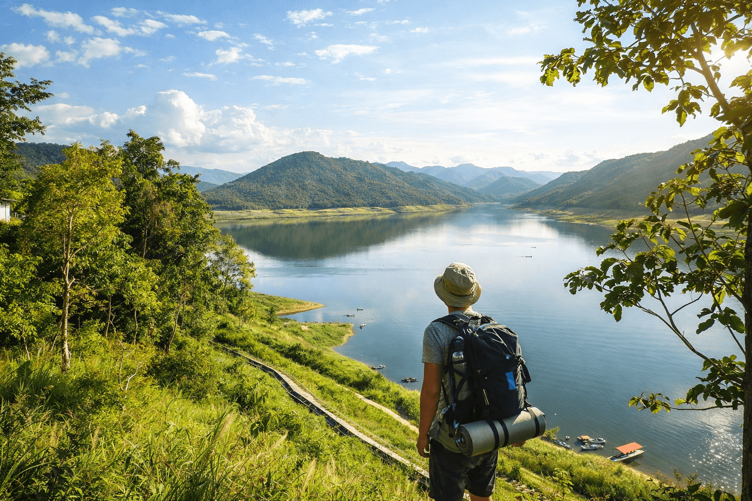 Mae Kuang Udom Thara Dam near Chiang Mai with calm water and surrounding hills, a quiet local day trip area in 2026