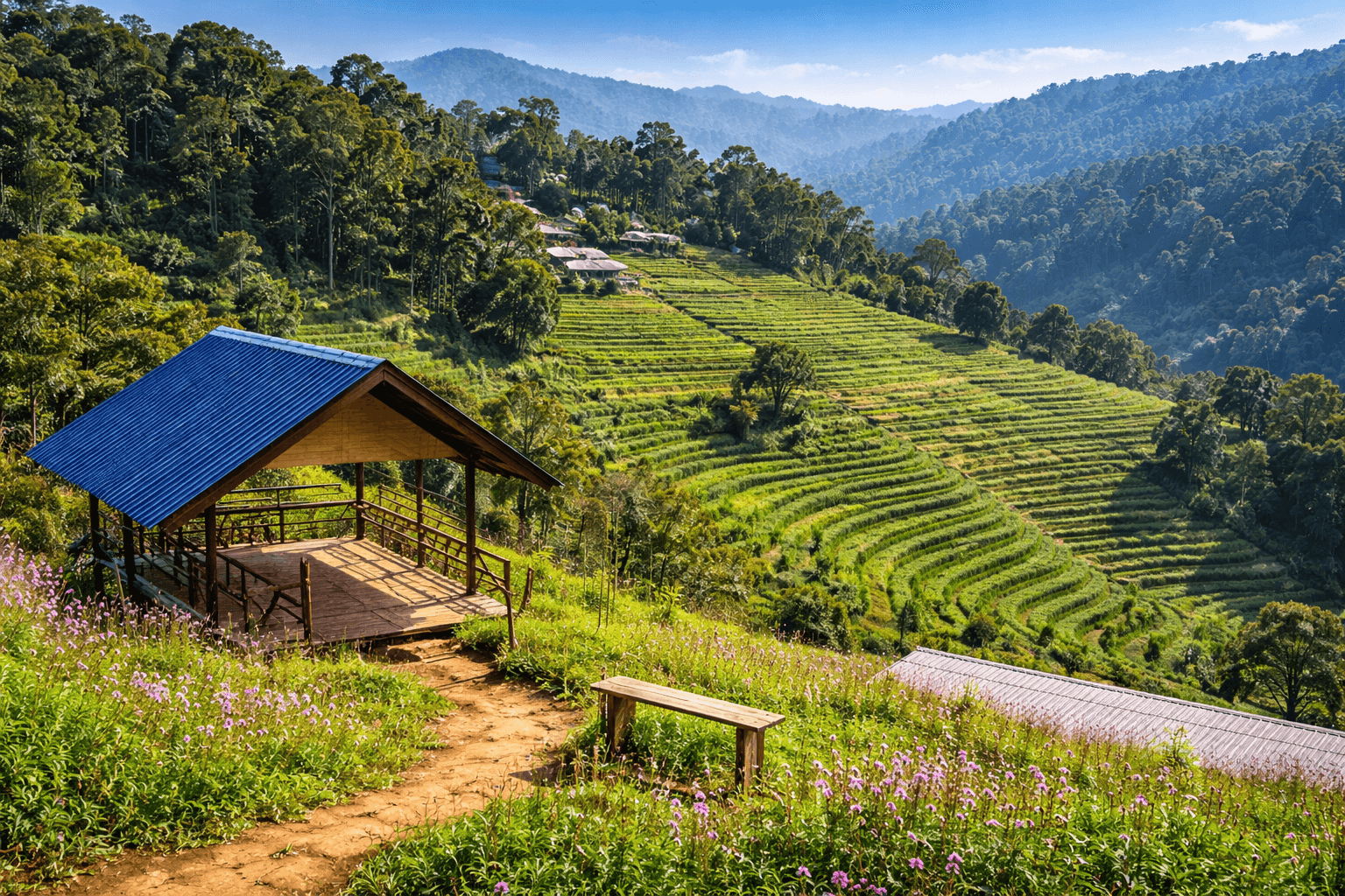 Northern Thailand countryside with mountain scenery and quiet rural landscape