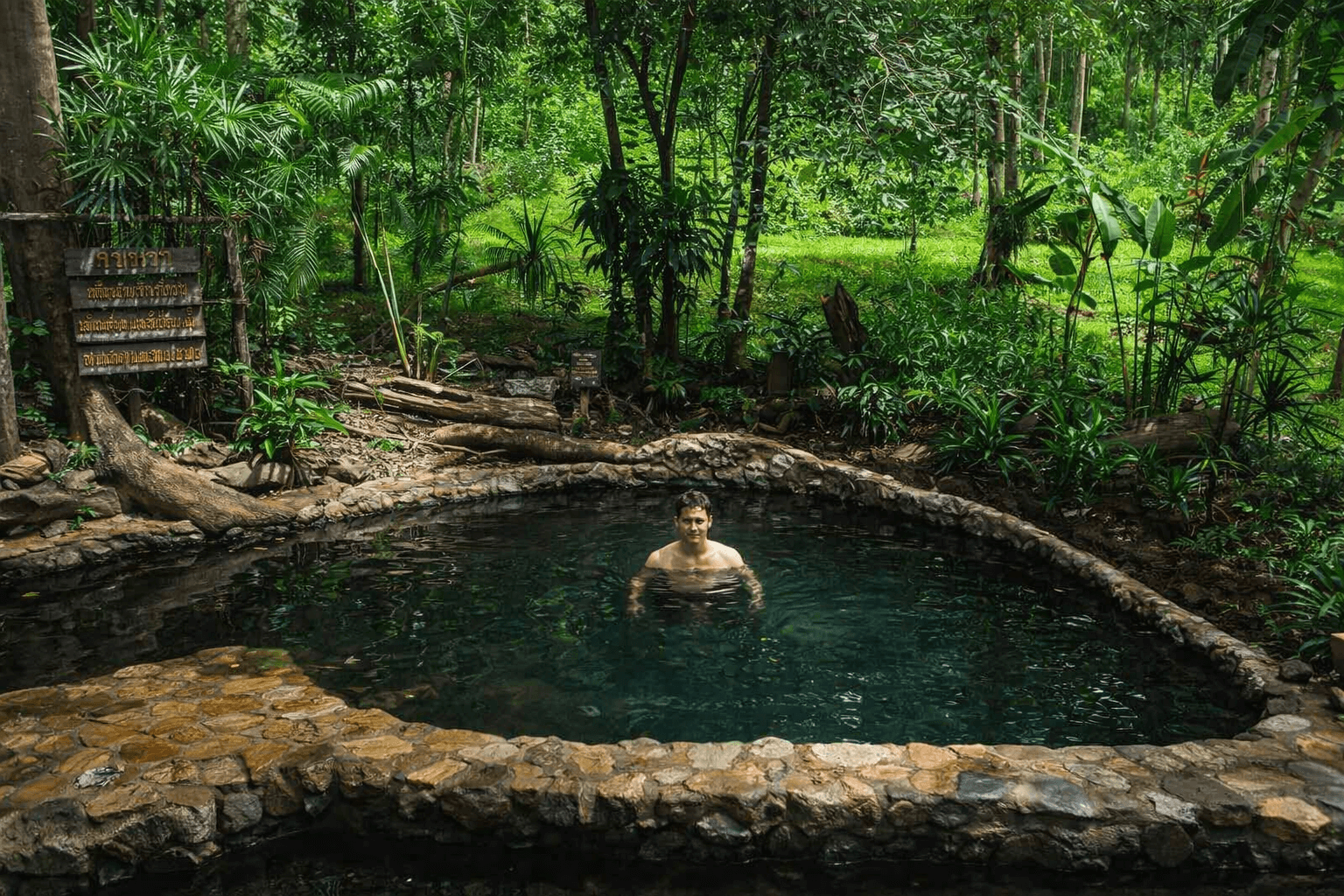 Chiang Dao hot springs with mountain scenery in Northern Thailand