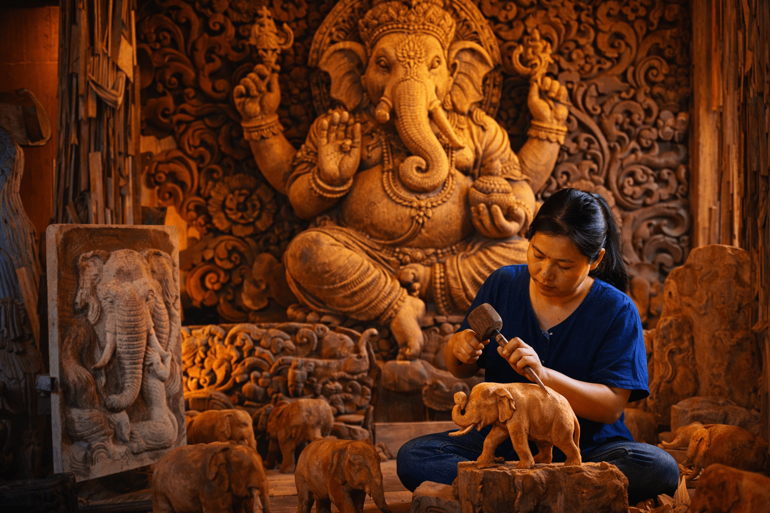 Baan Tawai woodcarving village Chiang Mai