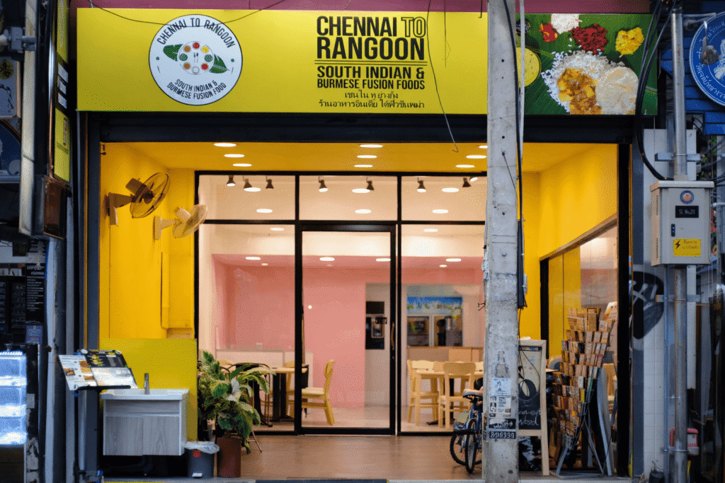 A colorful plant-based meal at Chennai to Rangoon, one of the best vegan restaurants Chiang Mai has for Indian cuisine.
