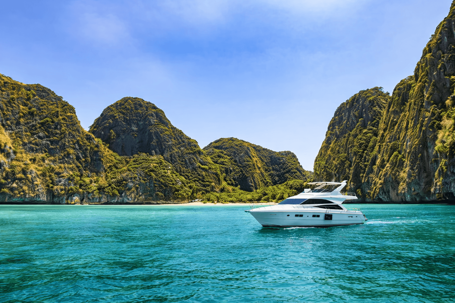 Southern Thailand island scenery with limestone cliffs and turquoise water