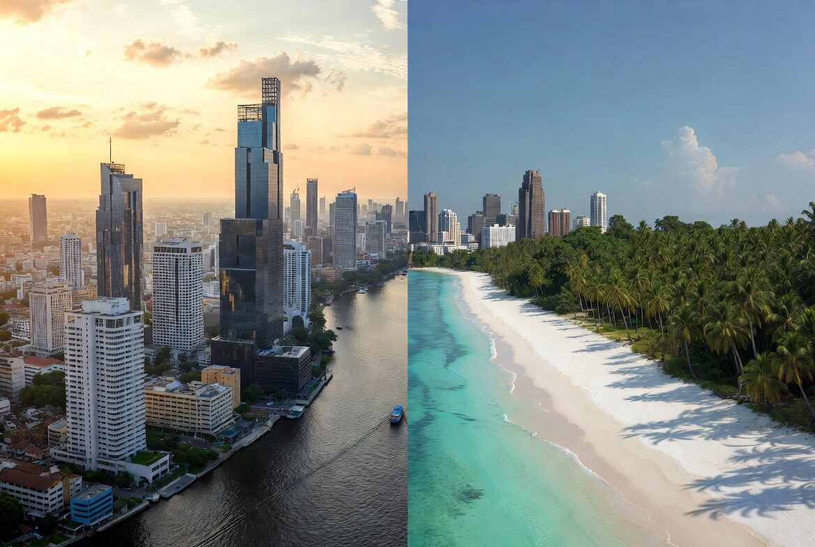 Bangkok vs Phuket 2026 city skyline and beach comparison